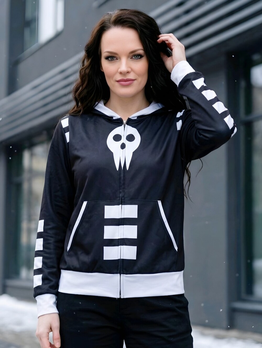 Soul Eater ✦ Skeleton Hoodie ✦ Black White Silky Zip‑Up Unisex Long Sleeve Anime